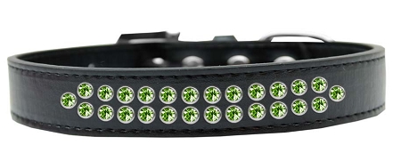 Two Row Lime Green Crystal Size 14 Black Dog Collar